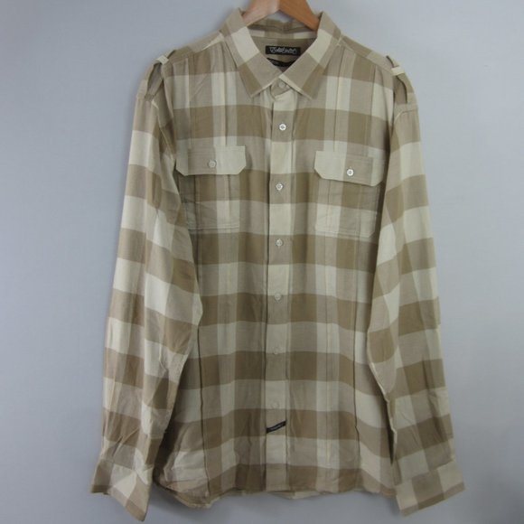 New Ecko Unltd Flannel Shirt Mens 3X Beige Plaid lS Cotton Button Front NWT - Picture 1 of 7